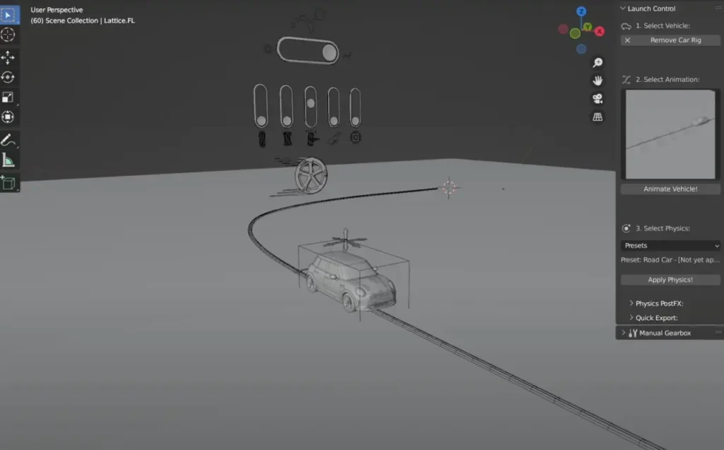 Addons Launch Control para Blender en la industria del automóvil